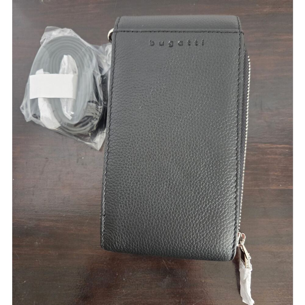 Bugatti Crossover Leather Crossbody Wallet Black Multi Organizer Cell Phone
